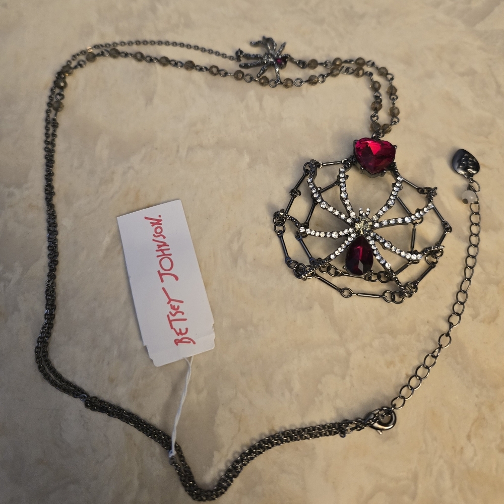 Betsey Johnson Spider and spider web pendant necklace
